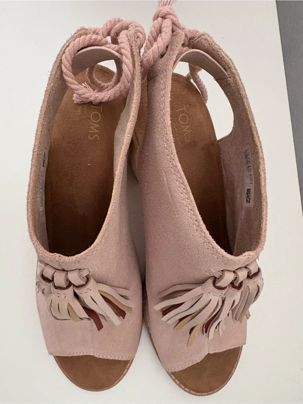 TOMS Elba Blush Suede Peep Toe Wood Block Heel  Womens 10